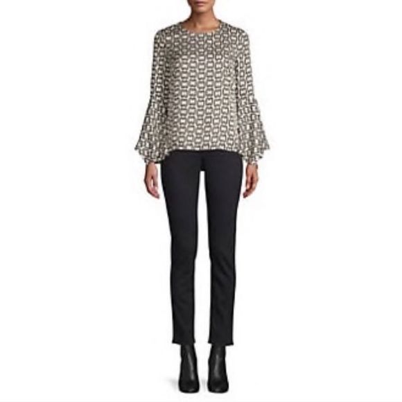 Milly Holly Bell-Sleeve Chain-Print Twill Top 12 - Picture 4 of 8